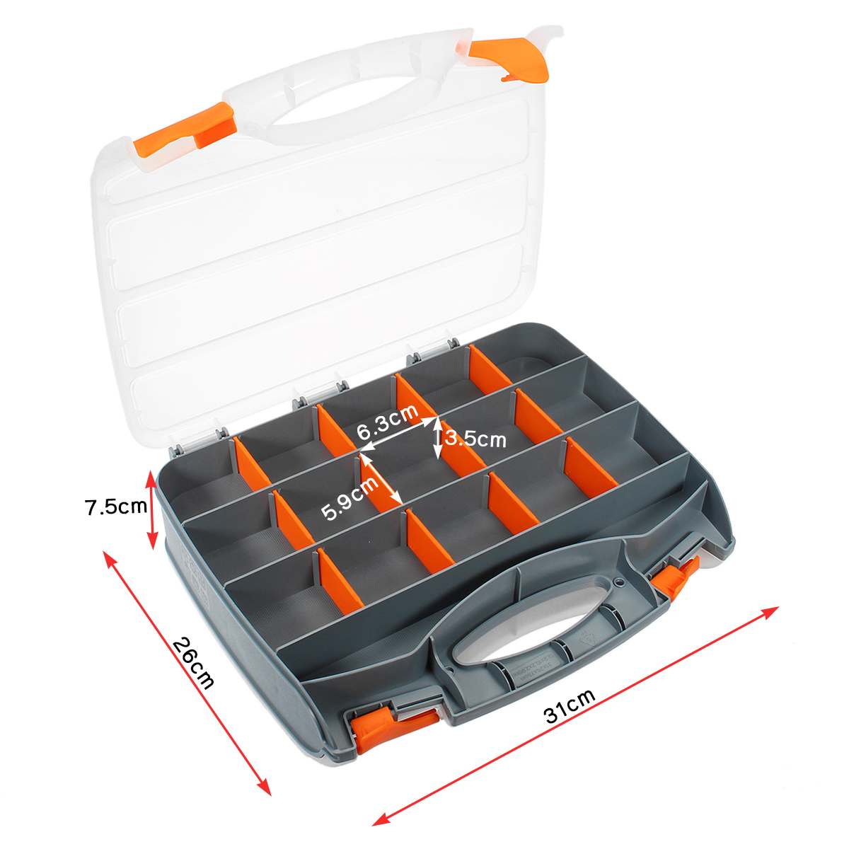 Tool Organiser Compartment Box Case Storage Screw Nail Nut Bolt 3 Sizes Lightweight Removable Polypropylene: G231