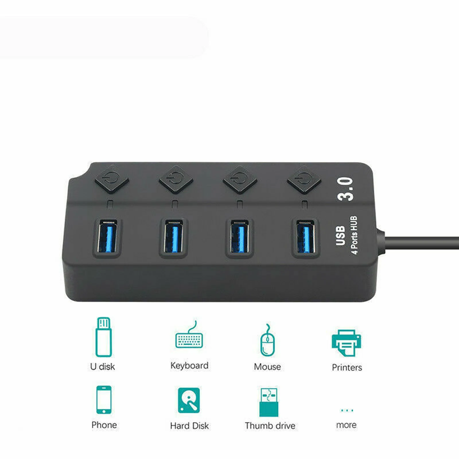 4- ports usb 3.0- hub multisplitter oplader strømadapter flere udvidelseshubs med switch til bærbar computer
