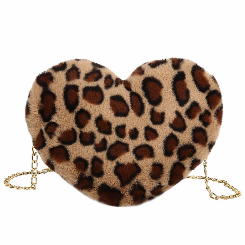 Premium Luipaard Print Pluche Liefde Keten Messenger Bag Trend Dames Messenger Bag Vrouwen Schoudertas Effen Kleur Portemonnee: Leopard 1