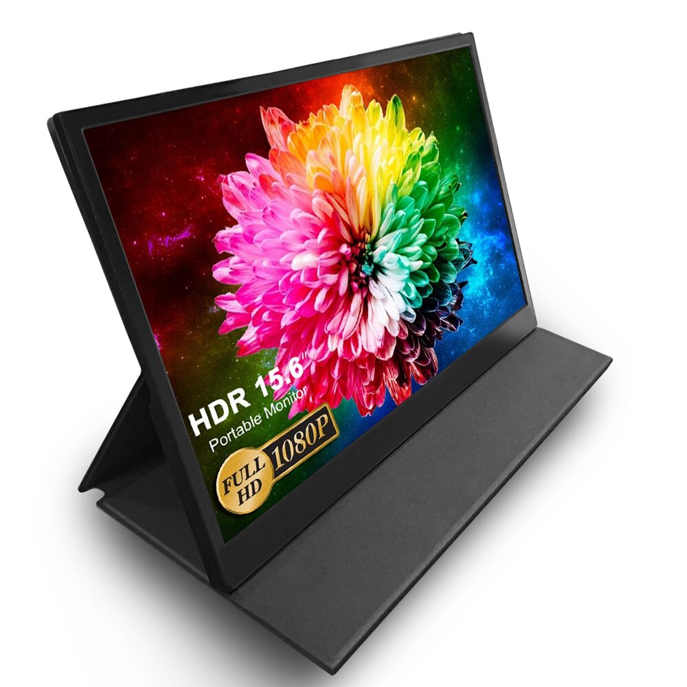 Monitor portátil funda inteligente funda protectora del sostenedor del soporte con etiqueta engomada fácil de llevar sin altavoz agujero para 12,5/15,6 pulgadas