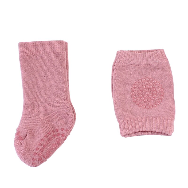 BalleenShiny Cotton Newborn Baby Crawling Protector Knee Pad Leg Warmers+Socks Set Toddler Safety Elbow Cushion Anti-slip Socks: Light Pink / L