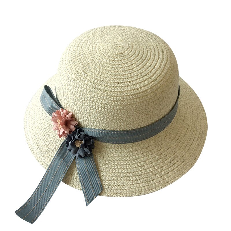 Chapeau de paille à fleurs pour filles, Panama, casquette de soleil pour enfants, chapeaux d&#39;été pour bébés: WHITE