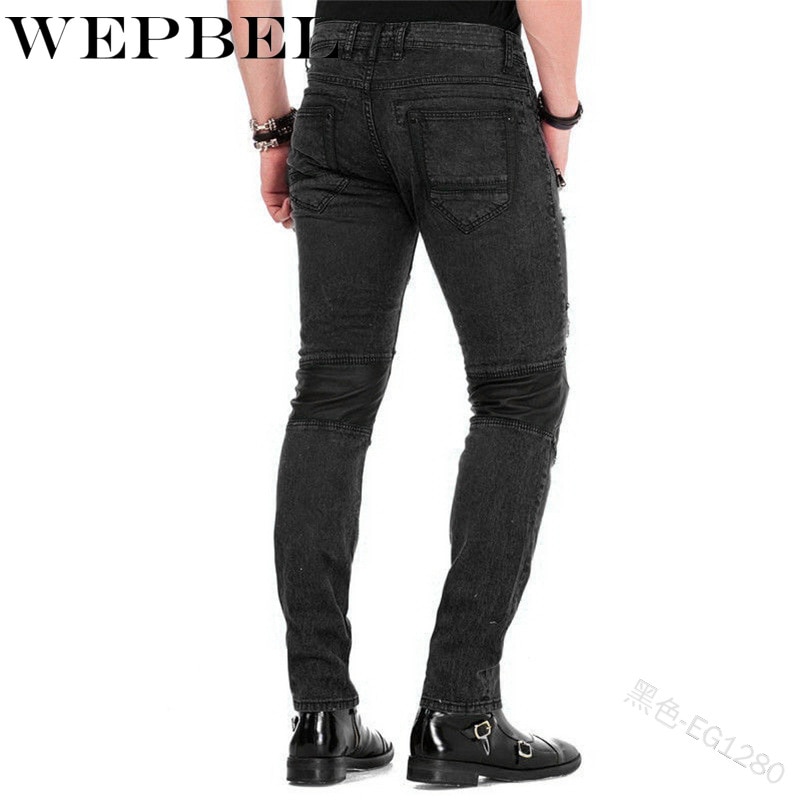 Wepbel punk vintage miehet laihat denim housut useat vetoketjulliset taskut tilkkutäkki rock roll farkut revitty letku denim pitkät housut