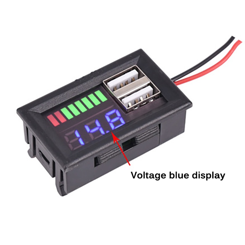 Mini Voltage Meter Battery Tester Panel LED Digital Display Voltmeter for DC 12V Cars Motorcycles Vehicles Dual USB 5V2A Output