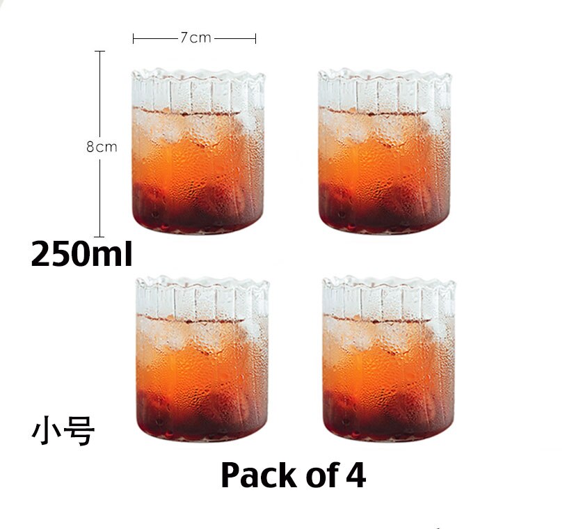 4PCS Ripple Wave Whisky Glasses, Water Glass, Juice Glass, Water Cup Set of 4: 250ml pack of 4