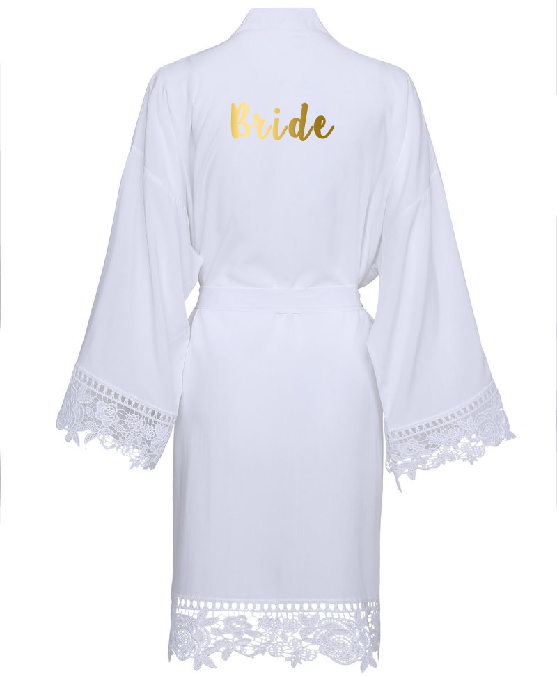YUXINBRIDAL champagne Solid Cotton Kimono Robes with Lace Trim Women Wedding Bridal Robe Bathrobe Sleepwear White