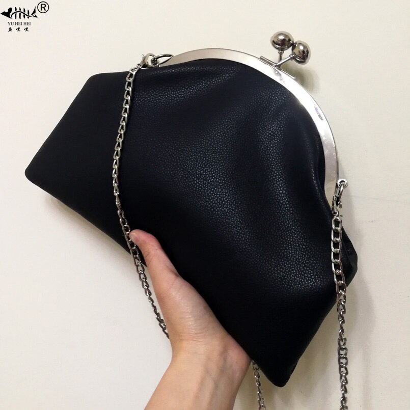 Women&#39;s Handbags Vintage Female Simple Style Handbags Chain Clip Kiss Lock Shell Shoulder Messenger bag Bags