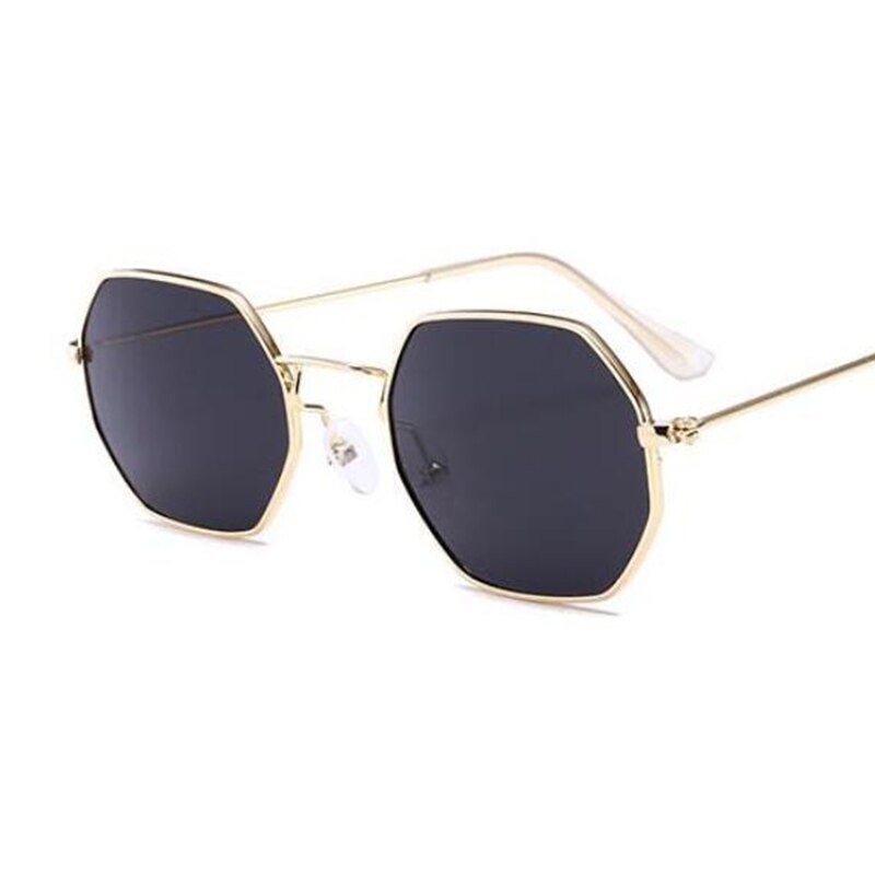 90's hexagon zonnebril vrouwen classic Platte Lens Clear Zonnebril mannen mannelijke retro kleine metalen frame zonnebril vierkante glazen