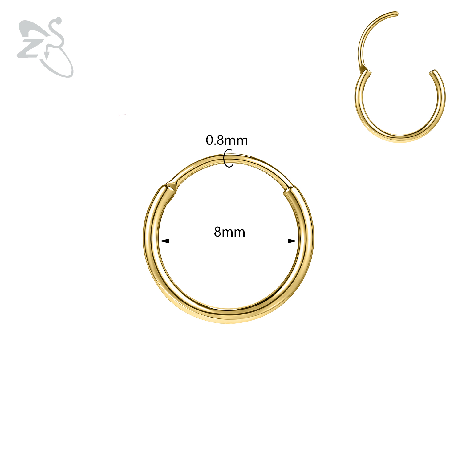 Zs 1pc runde krystal næse piercing sølvfarvet septum ring rustfrit stål næse clicker brusk piercing 20g kropssmykker