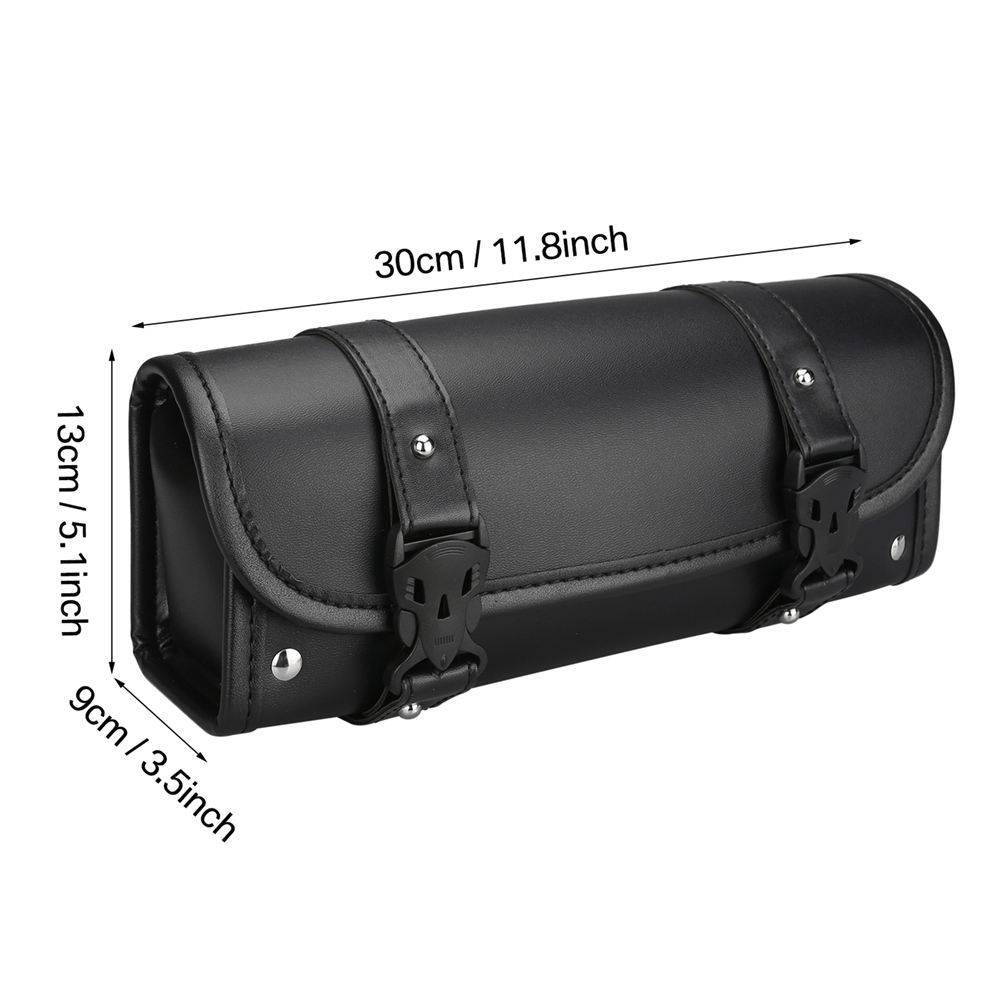 Universal Motorcycle Tank Bag Motorbike Tool Roll Saddle Bag PU Leather Motor Tail Bag with 2 Mounting Straps