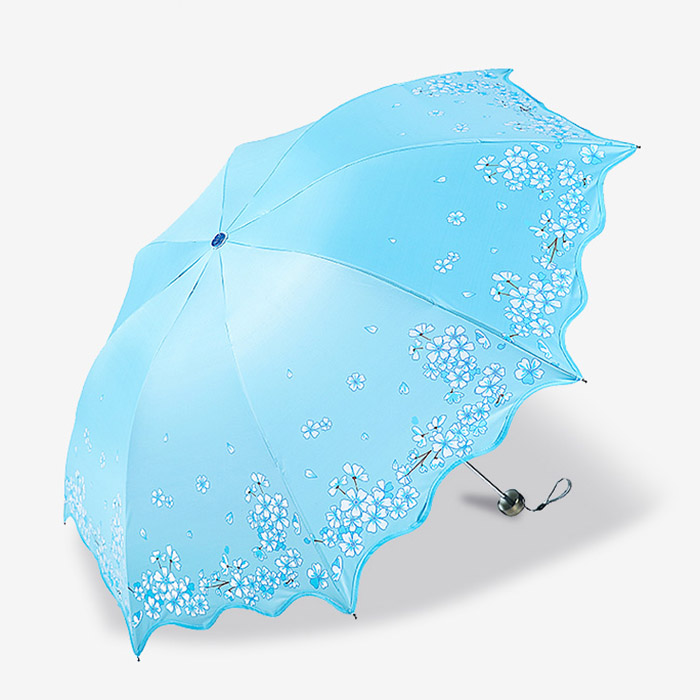 Flower Umbrella Female Folding Chinese Light Anti-UV Girl Sun Parasol Kids Umbrellas Rain Women: Blue
