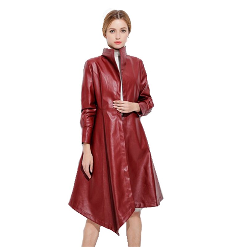 Spring autumn faux leather jacket women Europe and America S-3XL plus size black wine red slim PU jacket JD429
