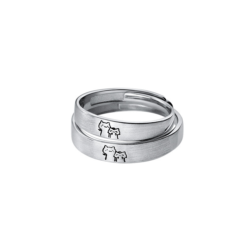 1 par de anillos de pareja de gatitos, bonito anillo abierto de plata para mujeres y hombres, anillos de dedo ajustables, de joyería de aniversario para amantes románticos: Caqui