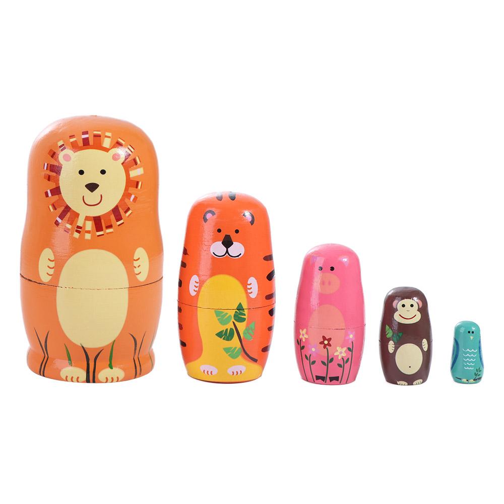 Adorno de madera anidado decoraciones hechas a mano Matryoshka patrón de animales de 5 capas apilamiento: Default Title