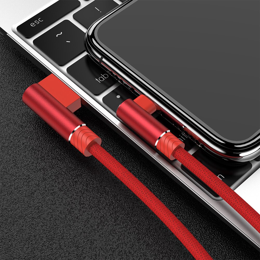 USB Cable For iPhone Charger 90 Degree Fast Charging Cord for iPhone 7 8 6 s 6s Plus X XR Xs 11 Pro Max iPad Origin 3m Data Wire: Red / 2m