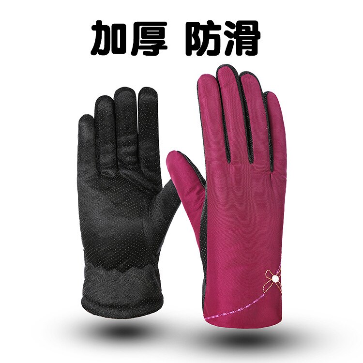 Cycling Gloves Full Finger Sport Riding MTB Bike Gloves Winter Water Resistant Touch Screen Non-slip Motorbike Riding Gloves: bow rose red
