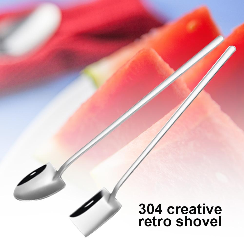 Anti-Rust Stainless Steel Iron Shovel Spoon Coffee Ice Cream Spoon Engineering Shovel Retro Square Head Spoon Kitchen Gadget