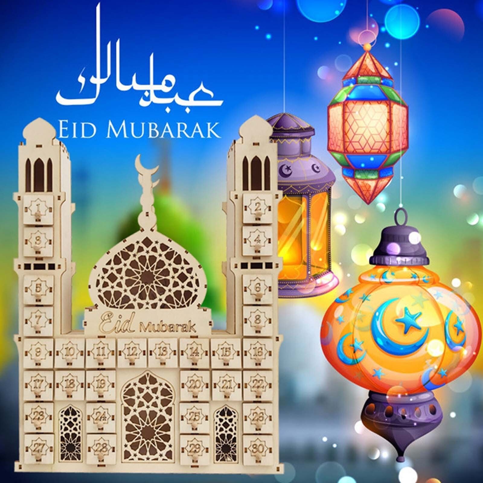 Houten Eid Mubarak Countdown Kalender Ambachten Decoraties Creatieve Diy Ladeblok Ramadan Countdown Kalender Party Decor