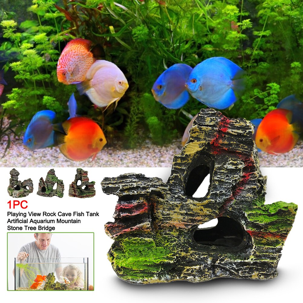 Fish Tank Artificial Rock Cave Playing Resin Stone Simulation Aquarium Mountain Rockery View Decorative Ornament Tree Bridge