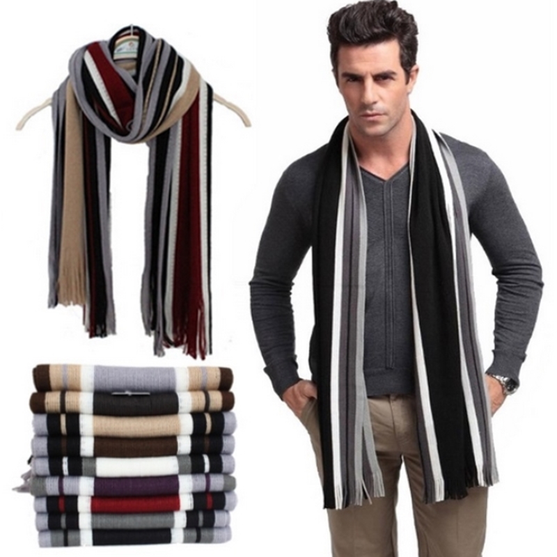 Écharpe rayée en coton pour hommes, écharpe de styliste, châle tricoté, de pour femmes et hommes, écharpe rayée avec glands, en cachemire