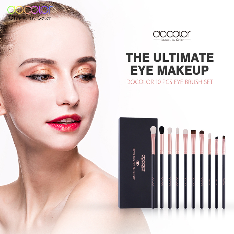 Docolor 10 stk eyeshaow make up børster sæt pro rosa guld øjenskygge blanding make up børster blødt syntetisk hår til skønhed