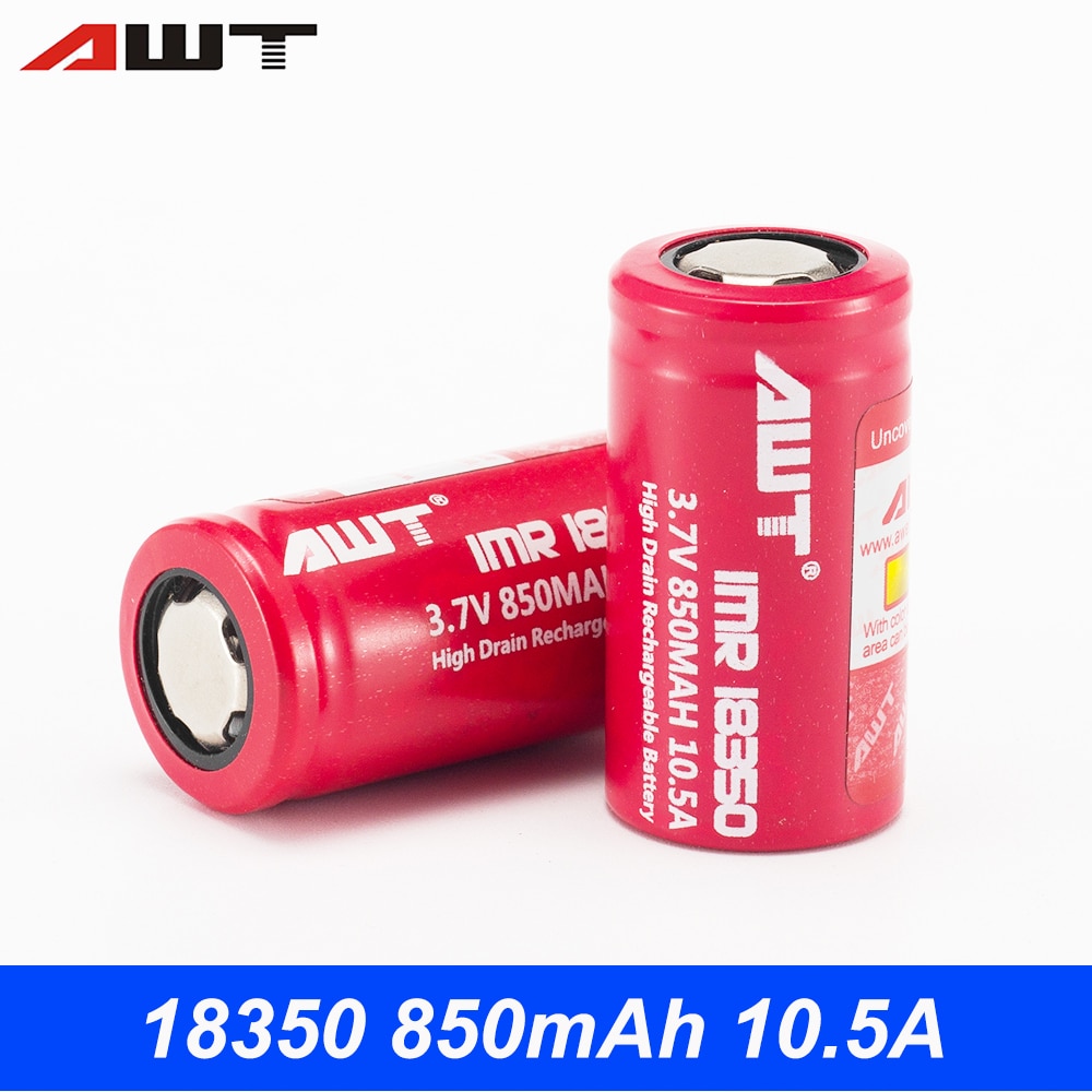 AWT 18350 batterie IMR batterie Rechargeable 18350 batterie 3.7V 850mAh 10.5A Li-ion batterie 18350 T039