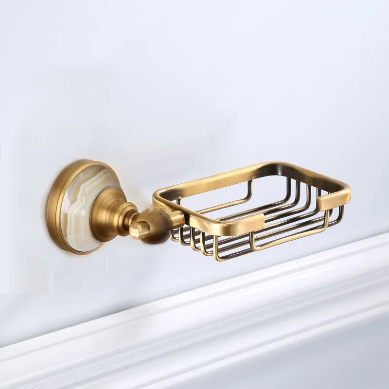Antique Brushed Solid Brass Bathroom Accessories Sets European jade base Bathroom Hardware Sets Retro Bathroom Products: Blue