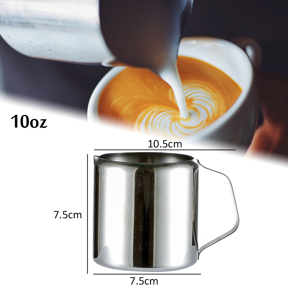 Mini Stainless Steel Milk Pitcher Cup Coffee Jug Cappuccino Latte Art Pitcher Frothing Steam Cup Milk Pot Coffee Accessories: 10oz