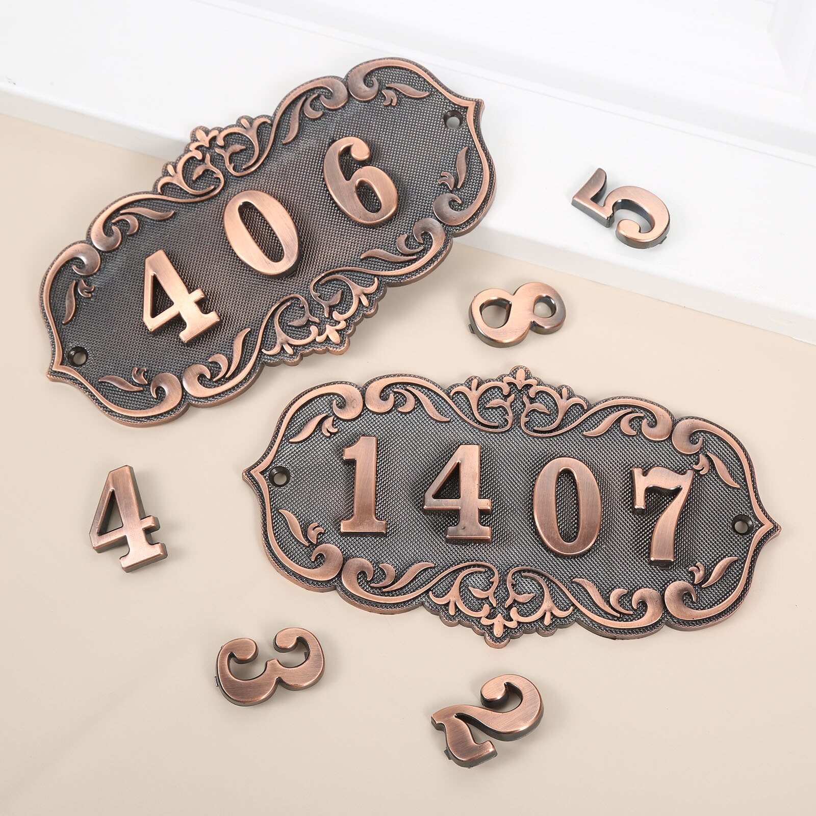 DRELD Old Antique Copper House Number Plastic Door Plate Custom Sign Door Number Sticker for Hotel Apartment Villa Door Plate