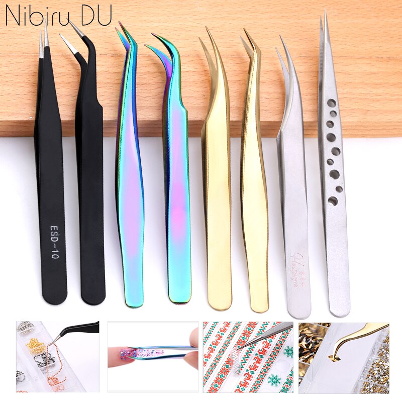 1PCS Stainless Steel Tweezers Nail Styling Fixed Clip Manicure Nail Art Tools Nail Extension Shaping Tweezer Acrylic Equipment