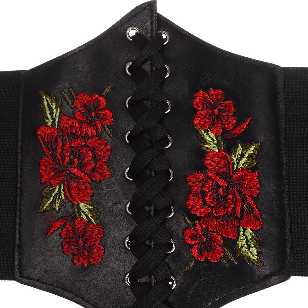 Retro Women's Shaping Underwear Abdomen Waist Corset Adjustable Rose Embroidery Girdle Belt Dress Ladies Skinny Slim Belt