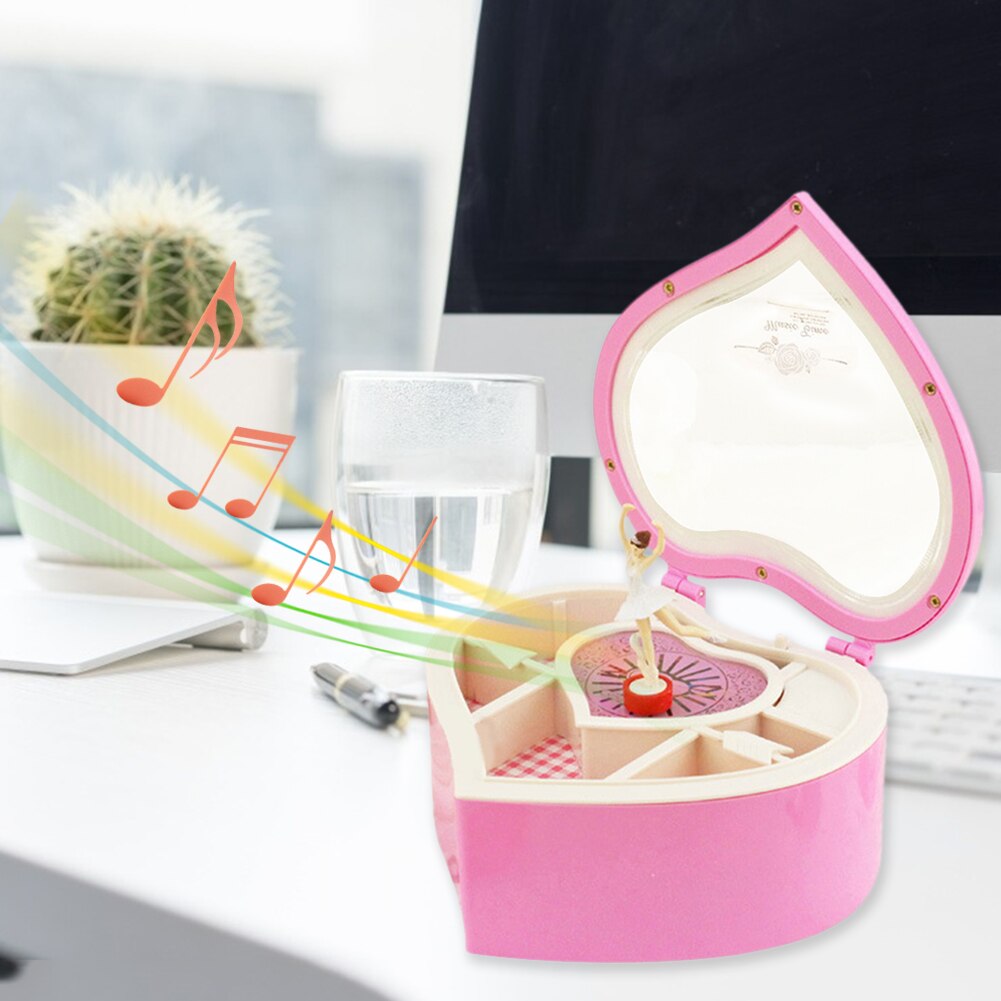 Caja de música con manivela en forma de corazón romántico, cajas musicales de plástico de bailarina de Metal, adornos para decoración del hogar, de cumpleaños