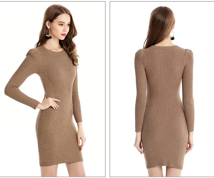 Suvance Spring Autumn Casual Knitted Solid Color Patchwork O Neck Long Sleeve Slim Elastic Women Mini Dress