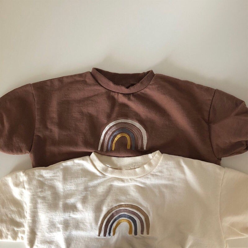Sweat-shirt brodé arc-en-ciel pour bébé fille, haut à manches longues, vêtements pour enfant en bas âge, garçon, automne