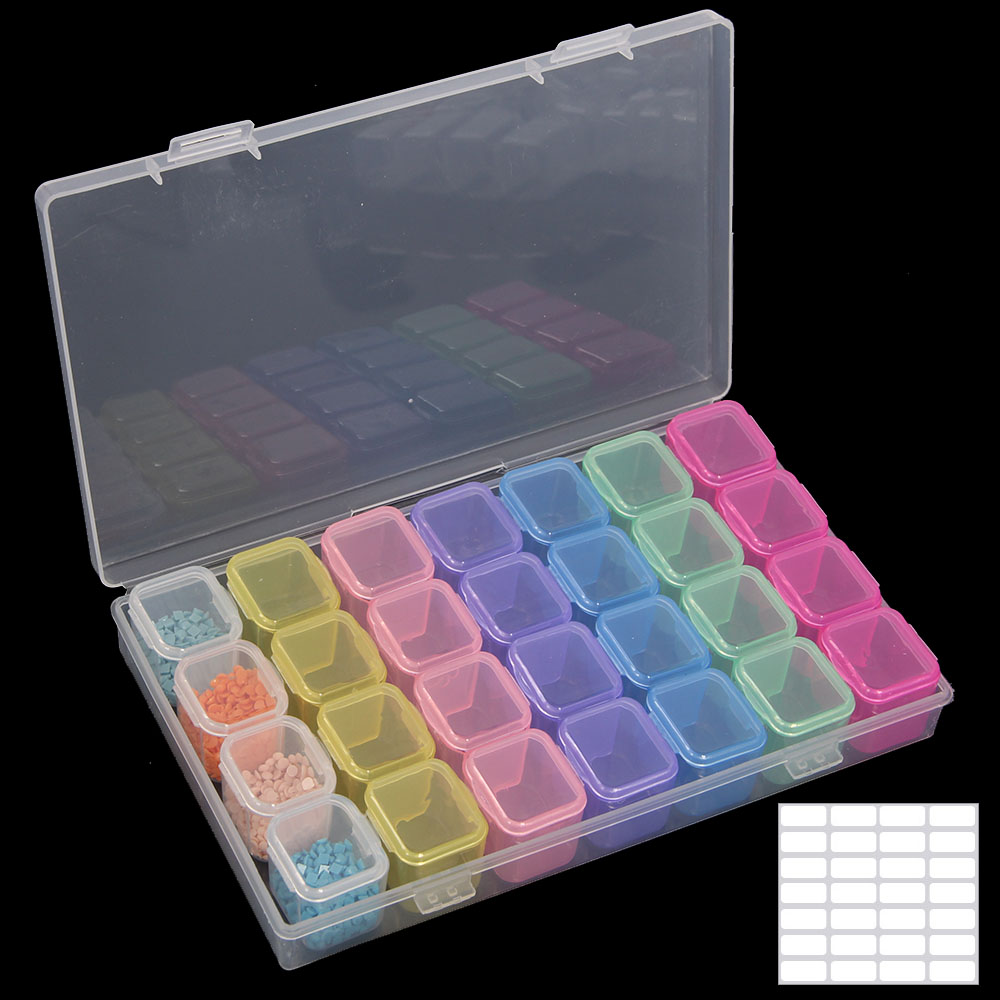 28/56/112Grids Diamond Nail Art Rhinestone Container Organizer Mosaic Embroidery Accessories Tools Bead Container Storage Box: 28 color 1pcs