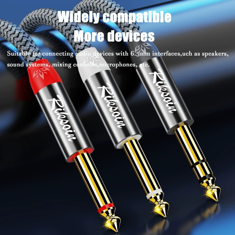 Stereo Jack 6.5mm to Dual 1/4 Inch Mono Y Splitter 1/4 Inch TRS to Double 6.35 TS Audio Adapter Cable for Mixer Guitar Amplifier