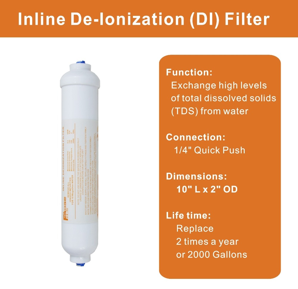 Reverse Osmosis System RO Replacement 2&quot; x 10-Inch Inline DI Water Filter Deionization mixed bed resin cartridge - 3 Pack