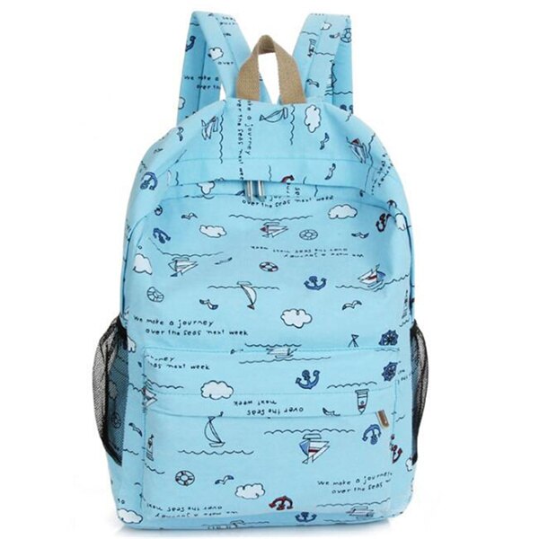 Yogodlns Canvas Doek Rugzak Voor Student Meisjes School Boek Schoudertas Reizen Vrouwen 'Knapzak Eenvoudige Zeilen Print Bagpack: Light Blue