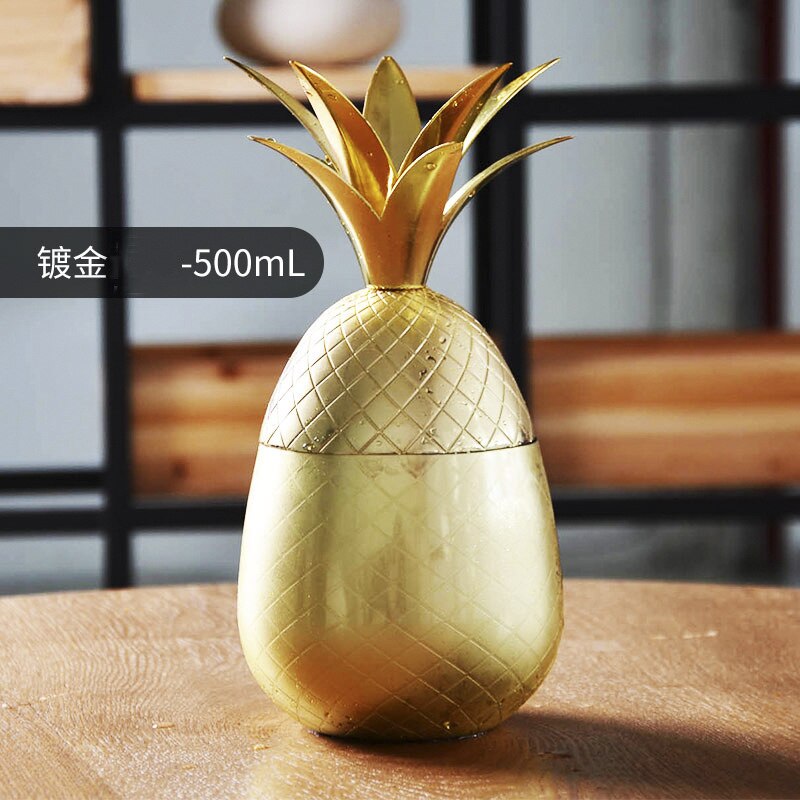 304 Rvs Ananas Glas Cocktail Glas Creatieve Mixologie Speciaal Glas Metaal Glas Herbruikbare Stro: Gold plated