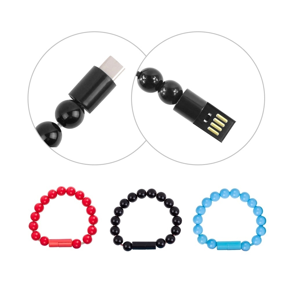 Wearable USB Data Sync Oplaadkabel voor Iphone Xs Max Armband Kralen USB Charger voor IPhone Type C Micro USB android Telefoons