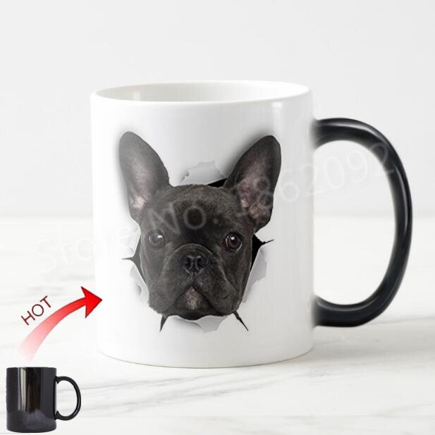 Grappige 3D Franse Bulldog Magische Mok Cool Franse Terrier Koffie mokken Thee Kopjes Creatieve Honden Hond Bull Cup Puppy 11 oz: A