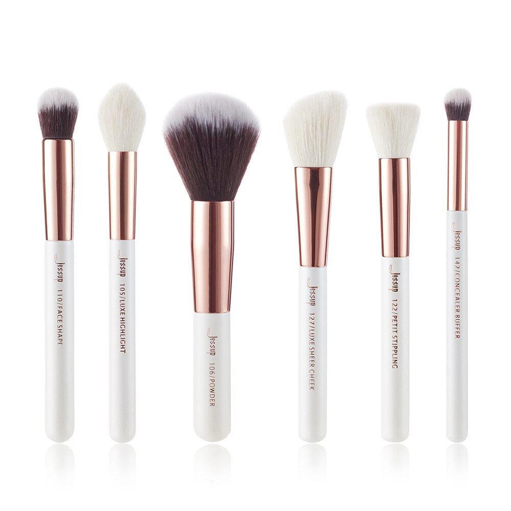 Jessup-Juego de brochas de maquillaje , kit de pinceles de color negro/plateado, herramientas de pintura, pulidor, resaltador de mejillas, pelo natural-sintético: G3-T224-6PCS
