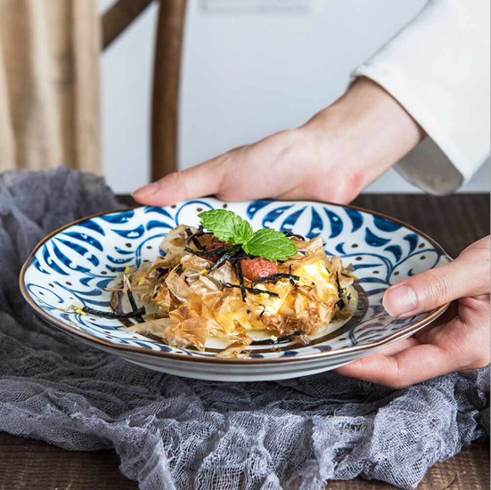 8 tommer japansk keramisk tallerken hjemmespiseskål rundt håndmalet bordservice personlighedsfad til middagsplader