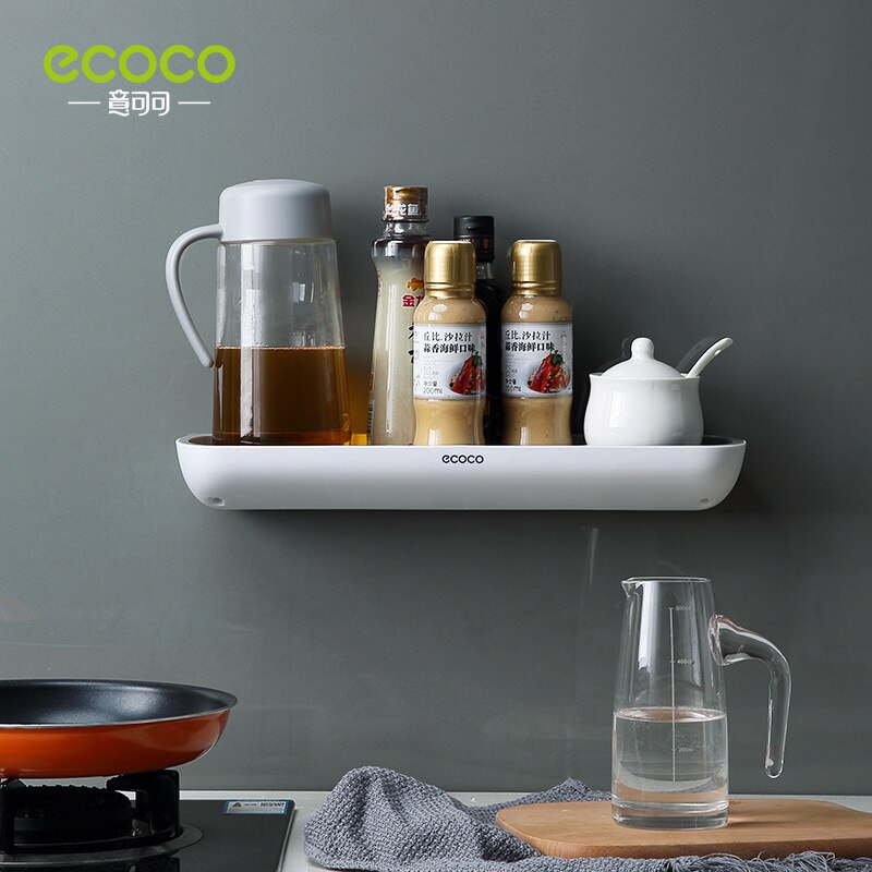 Ecoco Adhesive Bathroom Shelf Organizer Wall Mounted Shampoo Spices Shower Storage Rack Holder Bathroom Accessories