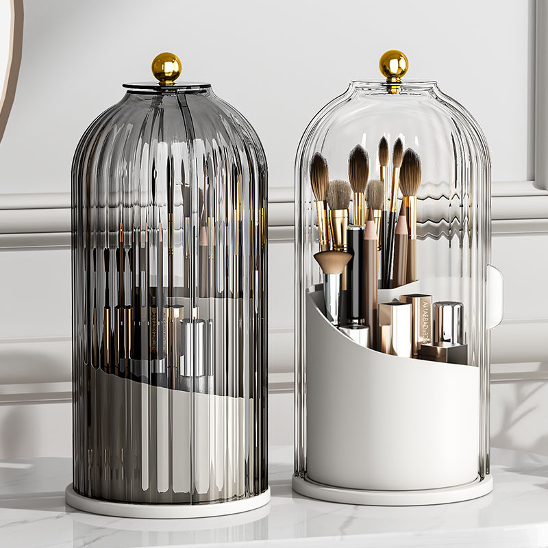 360 ° Rotierender Make-up-Pinselhalter mit Deckel, luxuriöser Kosmetik-Organizer, Lippenstift, Augenbrauenstifthalter, Lidschatten-Aufbewahrungsbox