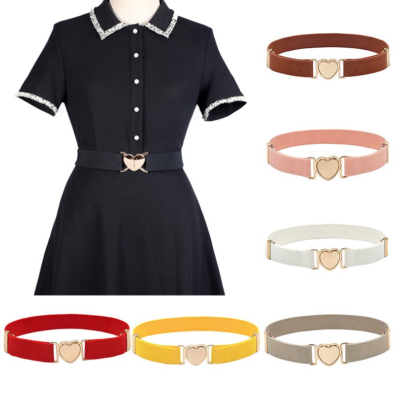 Style Heart Shape Buckle Stretch Belts Children Girls Multicolor Adjustable Elastic Waist Belts with for Dress Pants