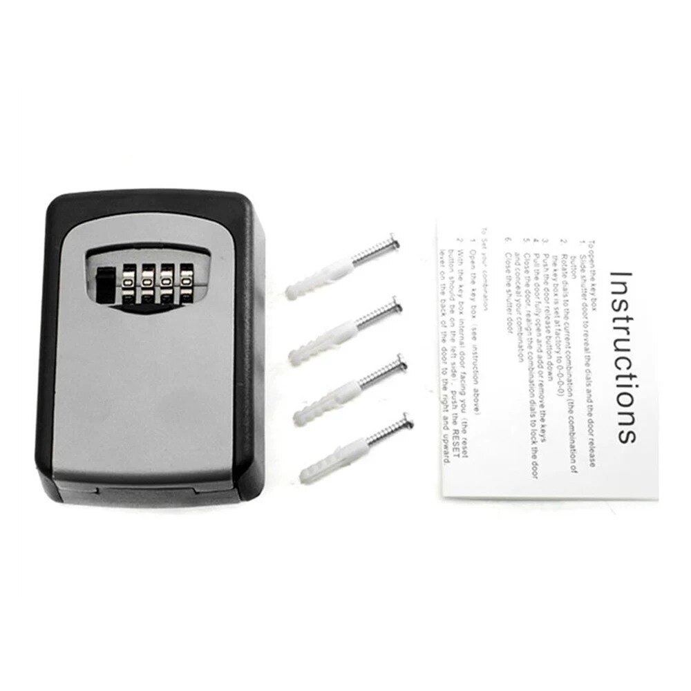 Wall Mounted Key Safe Box Aluminum Alloy Key Storage Box 4-Digit Combination Password Box for Indoor Outdoor Use