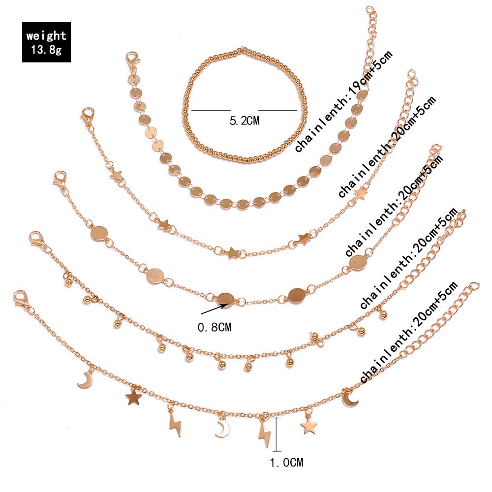 Modyle 6 stk ankel armbånd sæt boho smykke kæder uendelig runde charm armbånd guld kvinder kobber metal til kvinder ankel fod