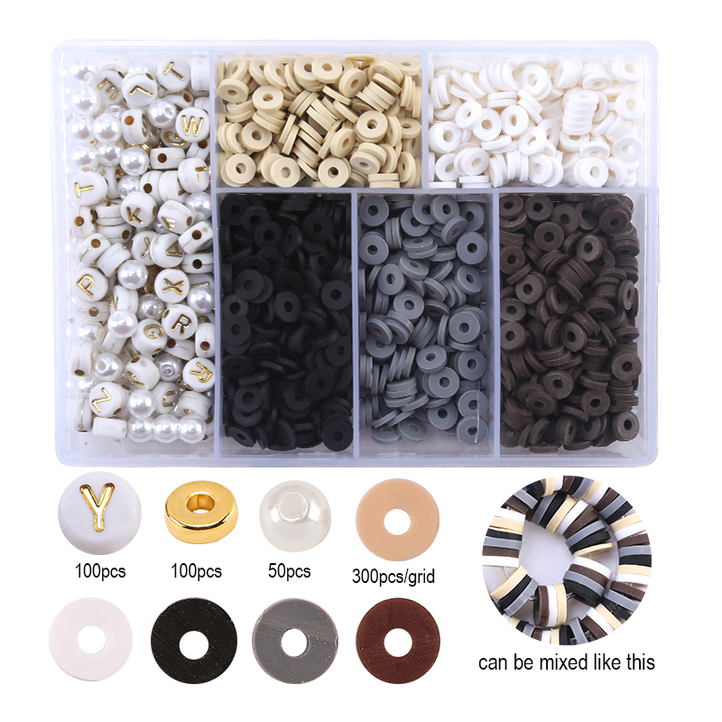 6mm Flat Beads Set Polymer Clay Beads For Jewelry Making With Pearl letter Beads Bracelets Necklace Earring DIY Handmade Craft: green