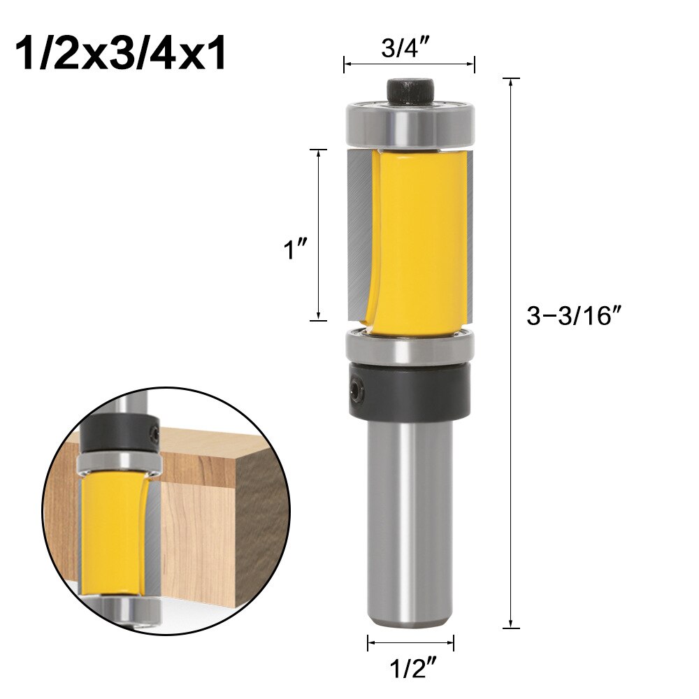 Fresa de mango de 1/2 &quot;, 12,7 MM, 12MM, tallado de madera, enrutador de corte al ras, broca de rodamiento superior e inferior, 1-1/2&quot; H, corte para carpintería, 1 ud.: 02